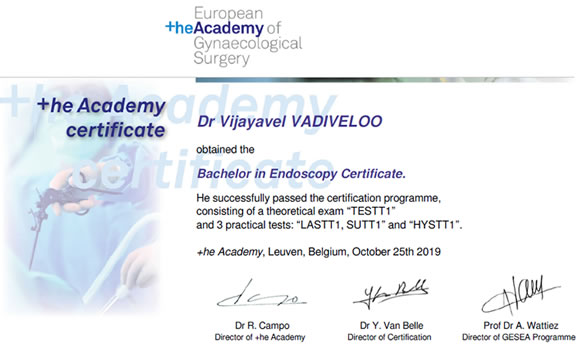 awarded the prestigious Bachelor in Endoscopy Certificate